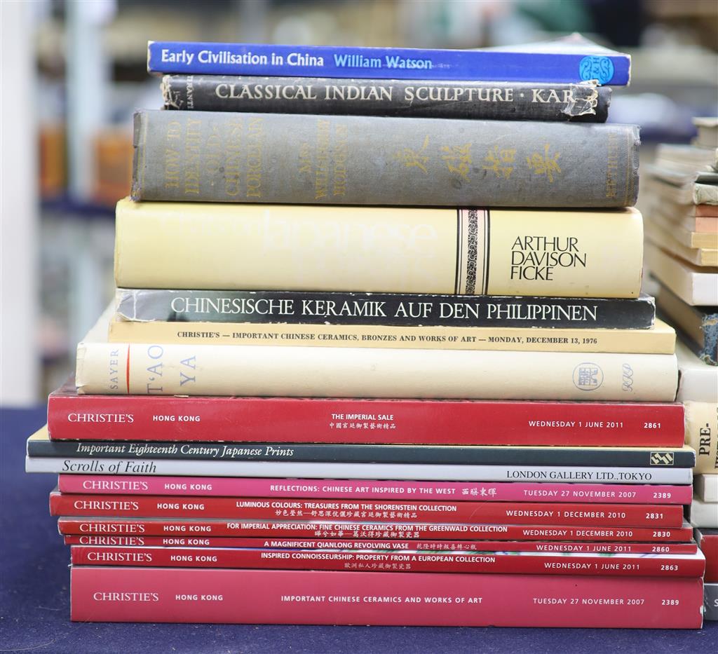 A box of Asian Art books and catalogues and krug glass volumes